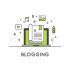 What type of legal blog post works best concept with icons representing blogging such as a computer monitor, book, pencil, image, music note, play button